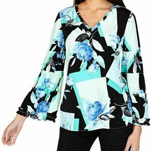 NWT Alfani Floral Blouse $69 Small Bell Sleeve
